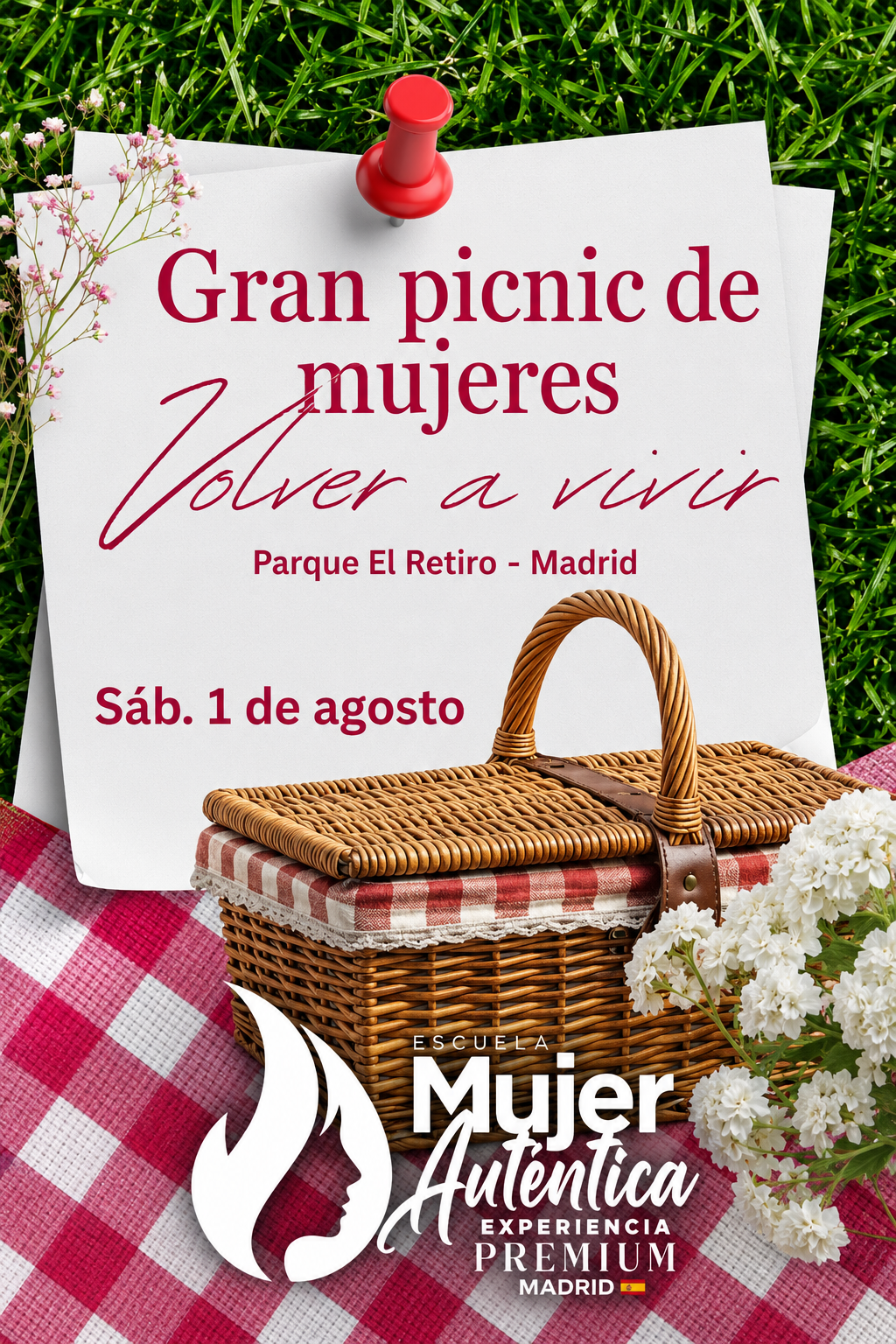 Cartel oficial del Gran Picnic de Mujeres "Volver a vivir" en Parque El Retiro, Madrid